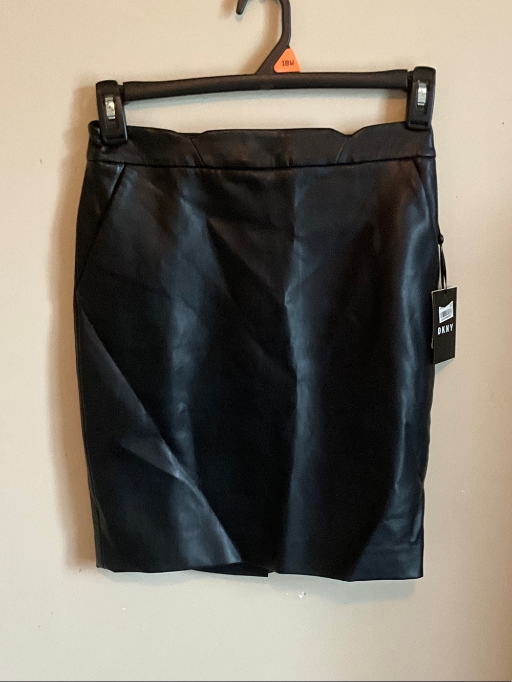 DKNY Black Faux Leather Pencil Skirt size 2 petite
